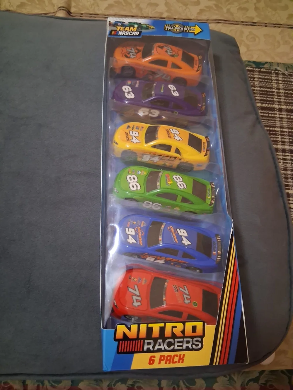 Nascar Nitro Racers 6-Pack Toy Cars - Red, Blue, Green, Yellow, Purple, Orange